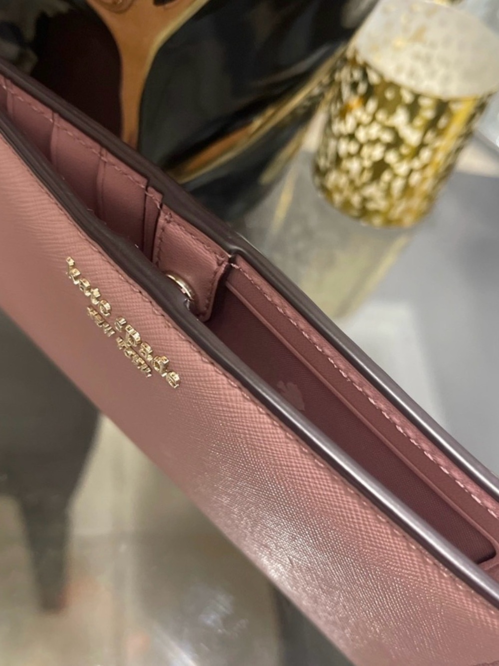 kate spade Blush Pink Saffiano Zip Wallet with Gold Logo NWOT - Picture 4 of 5